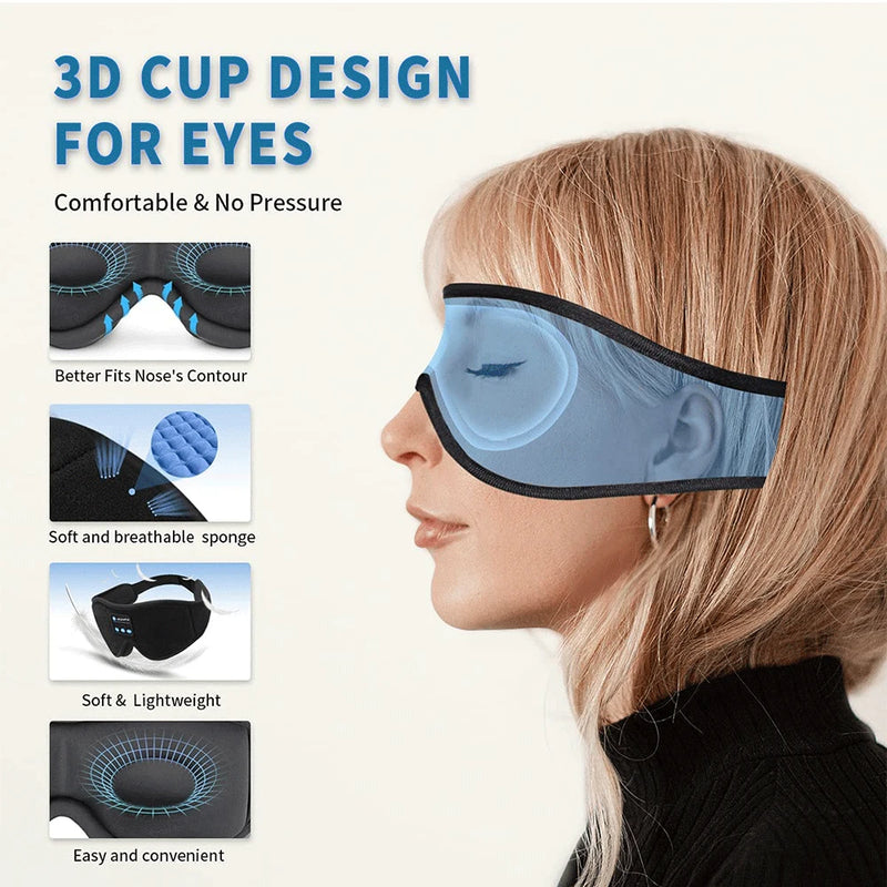 Máscara para dormir com  fone de ouvido integrado Bluetooth 3D