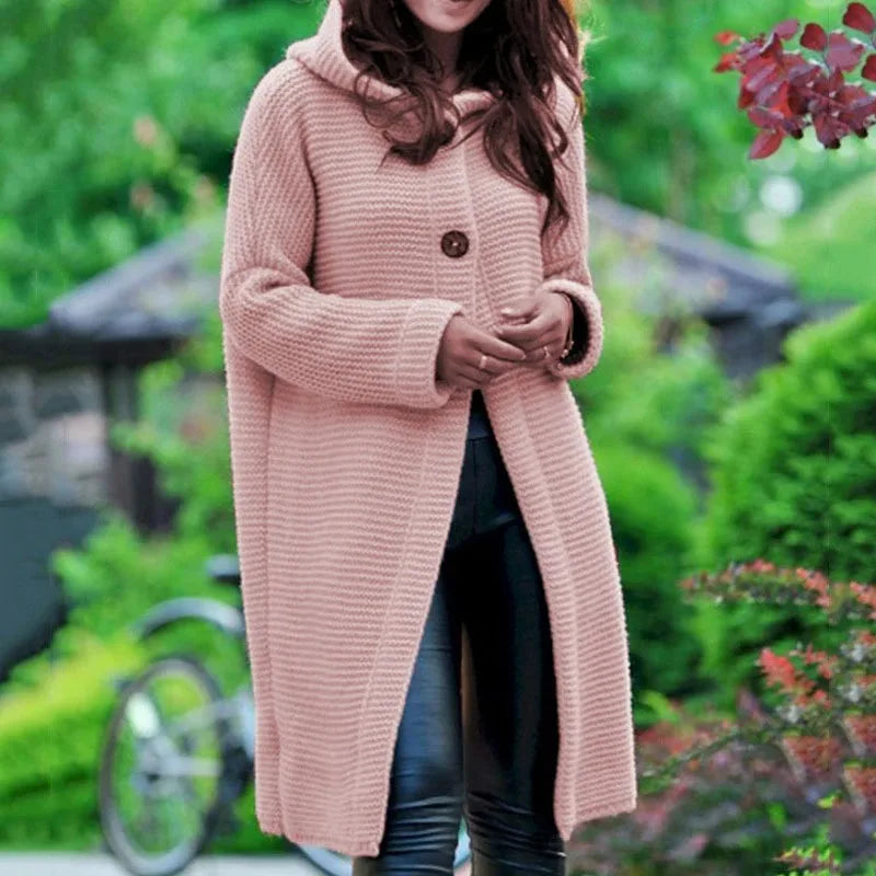 Cardigan de outono e inverno feminino solto manga comprida / malha longa