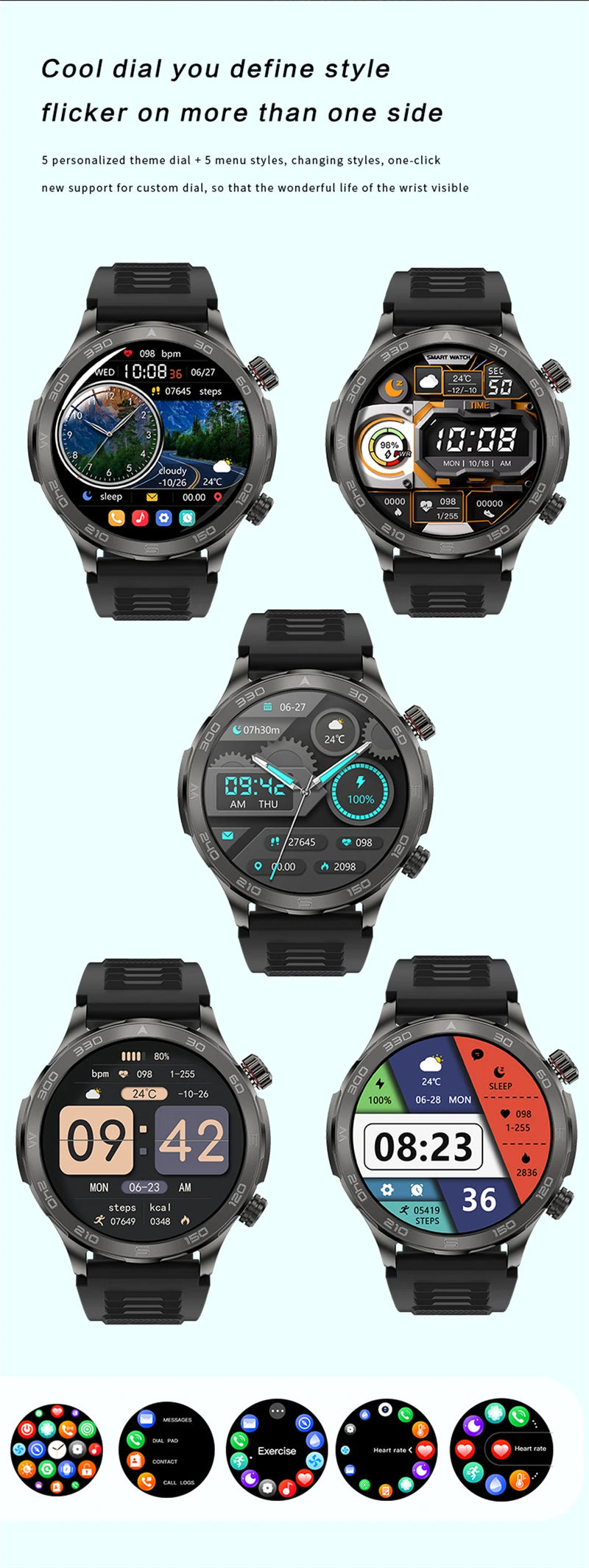 Relógio Inteligente de Chamada Bluetooth para Homens, Huawei AMOLED, Tela Grande HD, Frequência Cardíaca, NFC, IP68 Impermeável, GPS, Relógio Esportivo
