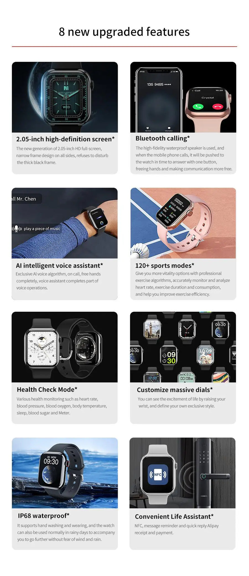 Novo relógio inteligente de carregamento sem fio smartwatch