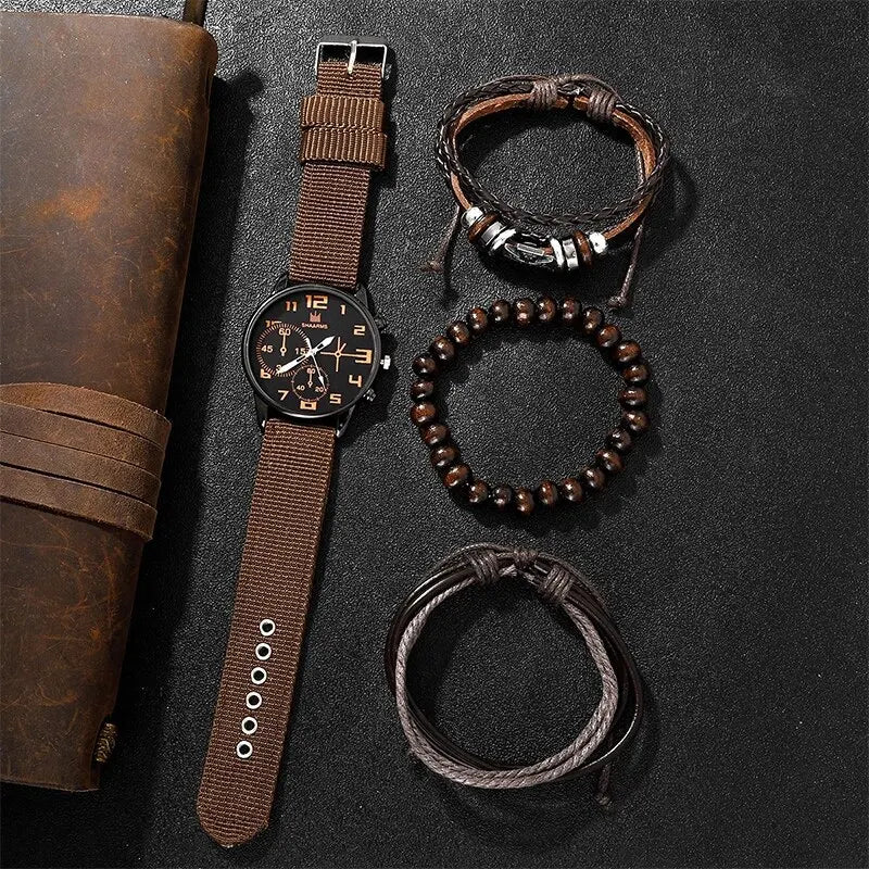Kit Relógio Quartzo Masculino Magnético com Pulseiras Coordenadas: uma combinação elegante e funcional para homens modernos que valorizam estilo e praticidade