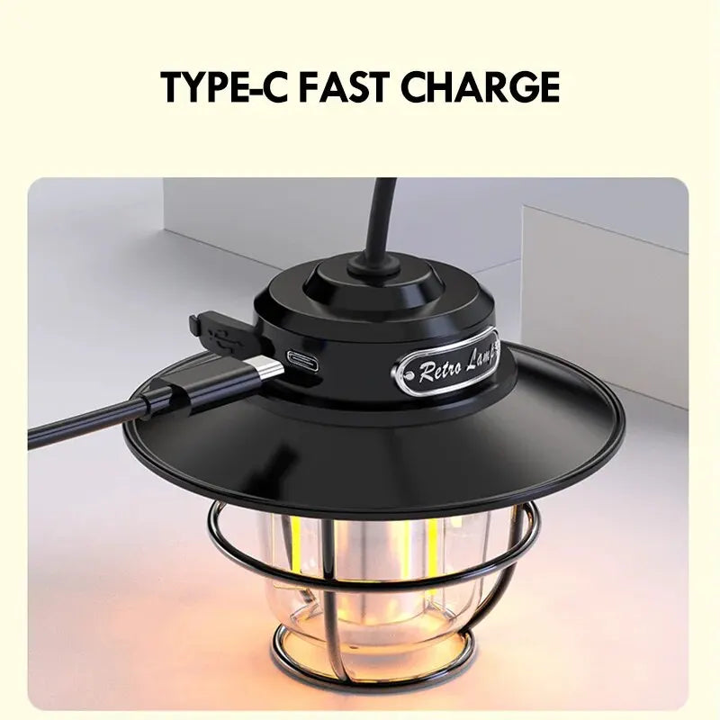Led lâmpada de acampamento recarregavel retro