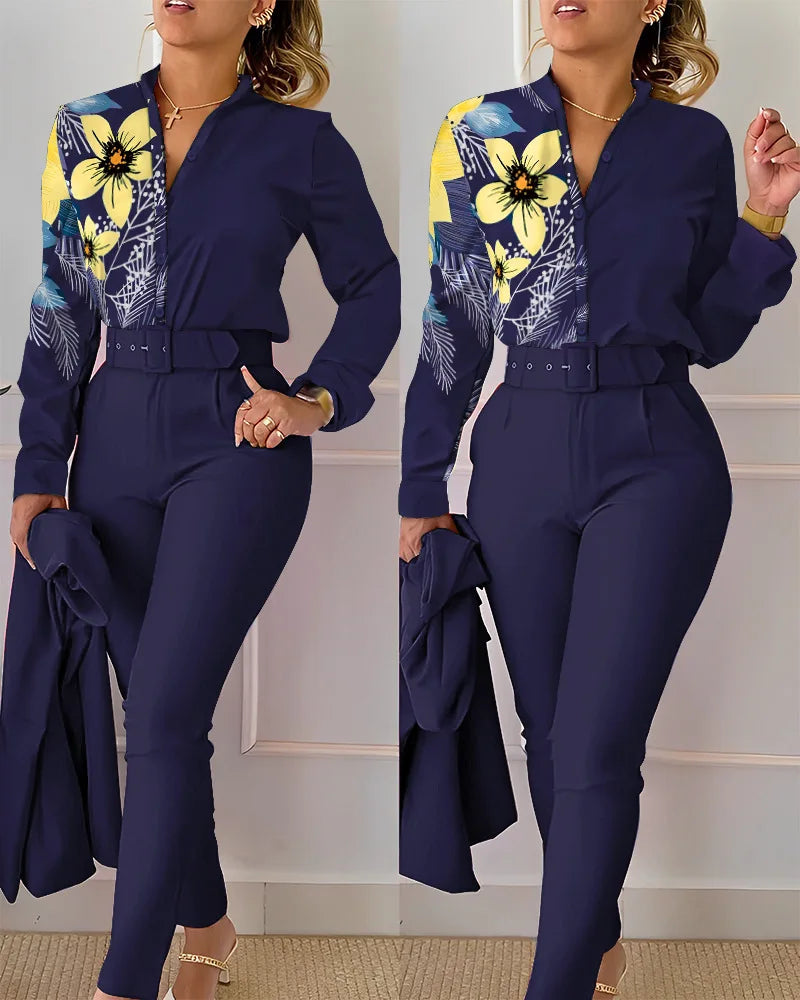 conjunto feminino primavera/outono 2023 - camisas manga longa + calça cintura alta