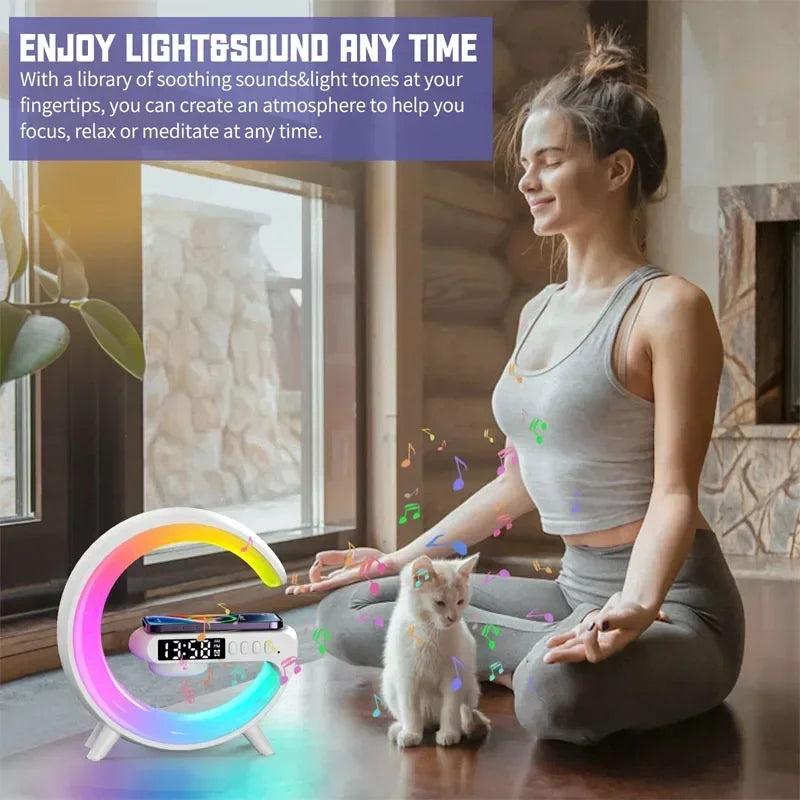 Novo multifuncional 3 em 1 + carregador sem fio, suporte alto-falante, rgb luz noturna estação de carregamento rápido para iphone, samsung, xiaomi, huawei