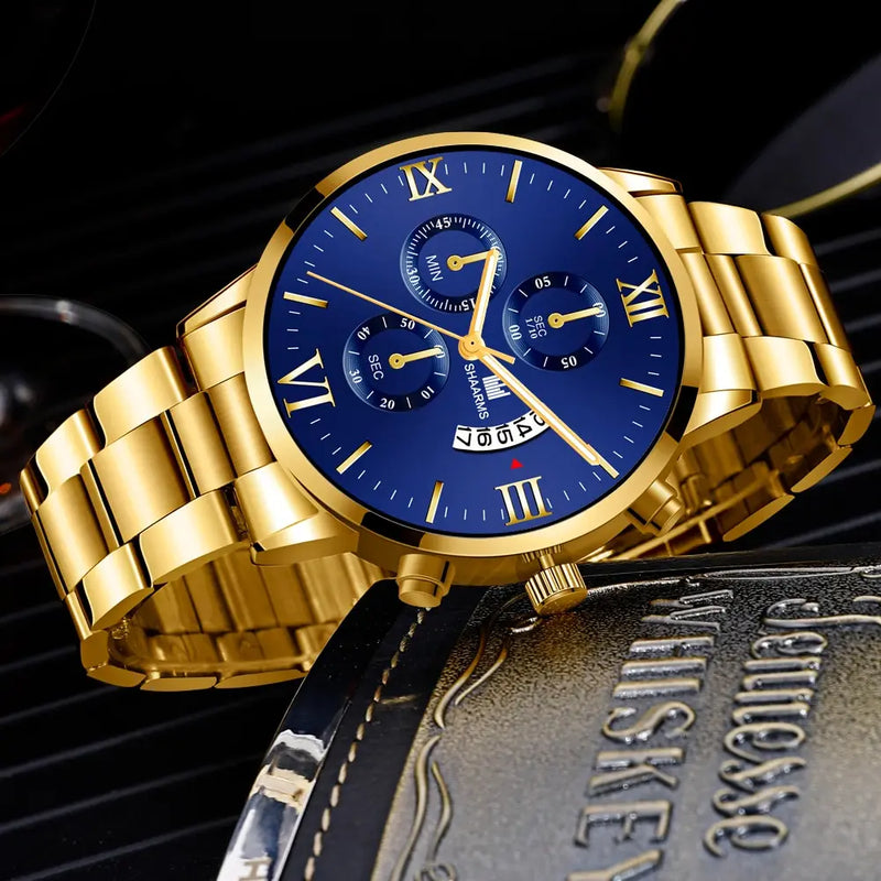 kit relogio quartzo masculino + pulseira (luxo e elegancia)