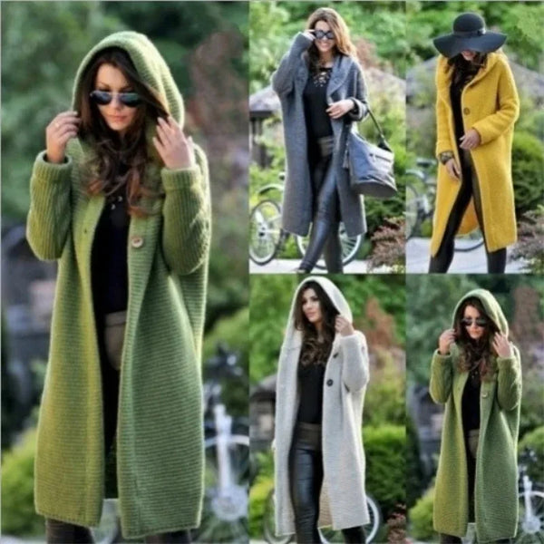 Cardigan de outono e inverno feminino solto manga comprida / malha longa