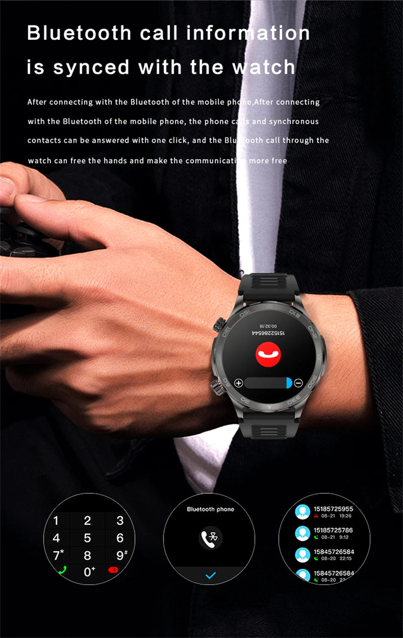 Relógio Inteligente de Chamada Bluetooth para Homens, Huawei AMOLED, Tela Grande HD, Frequência Cardíaca, NFC, IP68 Impermeável, GPS, Relógio Esportivo