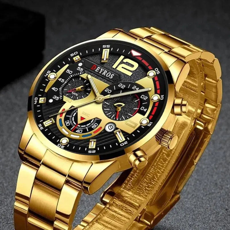 kit relogio quartzo masculino, aço inoxidavel + pulseiras / elegancia pura e muito estilo
