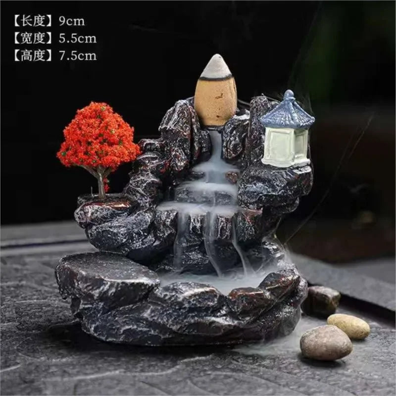 Suporte de incenso com fluxo reverso, queimador de incenso em cascata, decoração para casa, ornamento de aromaterapia, cones com fluxo reverso