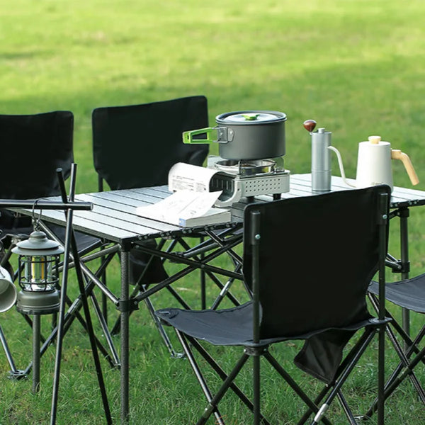 Outdoor portable camping table aluminum alloy leisure folding table and chair cover art sketch camping picnic set