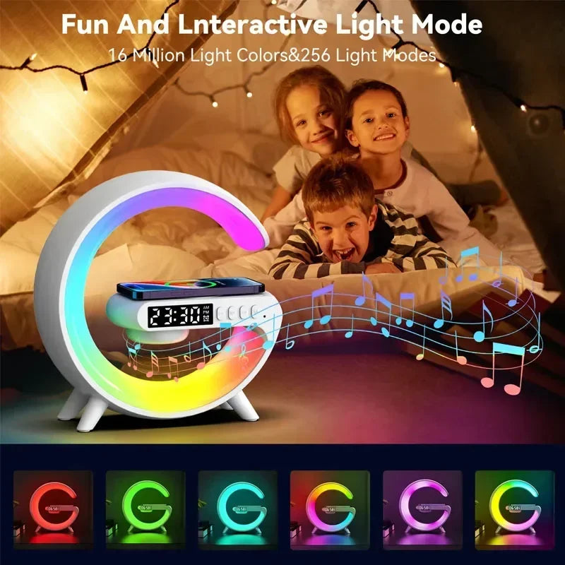 Novo multifuncional 3 em 1 + carregador sem fio, suporte alto-falante, rgb luz noturna estação de carregamento rápido para iphone, samsung, xiaomi, huawei