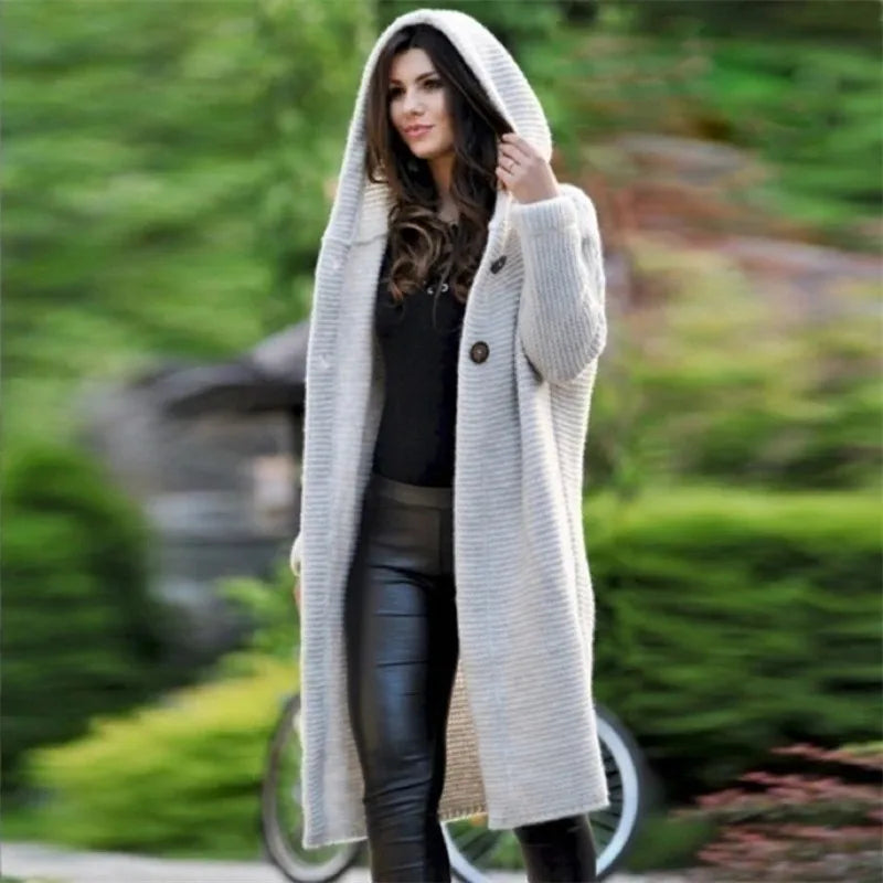 Cardigan de outono e inverno feminino solto manga comprida / malha longa