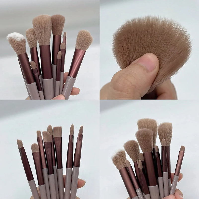 Conjunto de 13 pincéis, incluindo pincel base, pincel de maquiagem, pincel de sombra, pincel blush, pincel de sombra, pincel labial, etc.