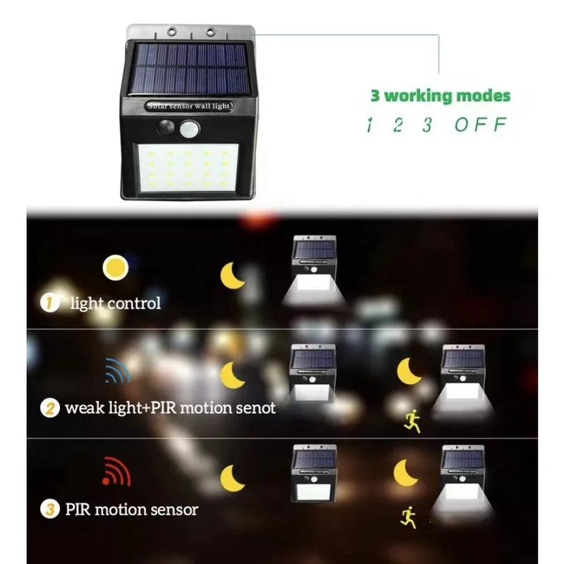 Luminária Solar Led Luz Com Sensor De Presença Automático 20led