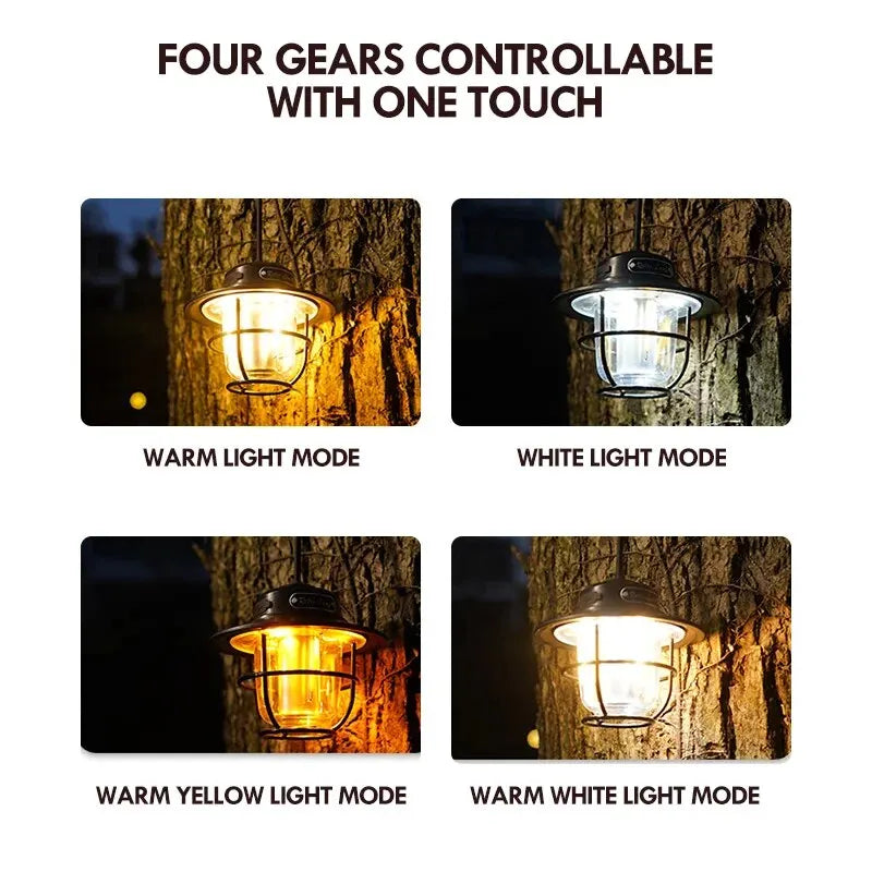 Led lâmpada de acampamento recarregavel retro