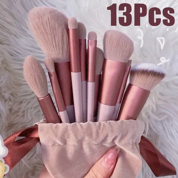 Conjunto de 13 pincéis, incluindo pincel base, pincel de maquiagem, pincel de sombra, pincel blush, pincel de sombra, pincel labial, etc.