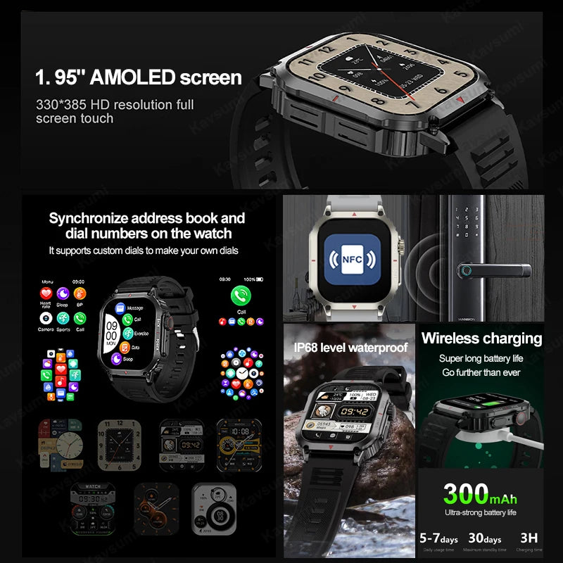 smartwatch 2024 masculino - GPS Movement Track NFC Bluetooth Call AI Voice Assistant All-Round Health Monitoring Sports
