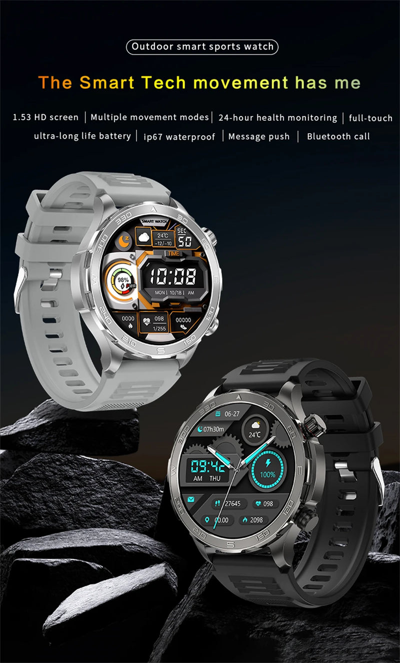Relógio Inteligente de Chamada Bluetooth para Homens, Huawei AMOLED, Tela Grande HD, Frequência Cardíaca, NFC, IP68 Impermeável, GPS, Relógio Esportivo