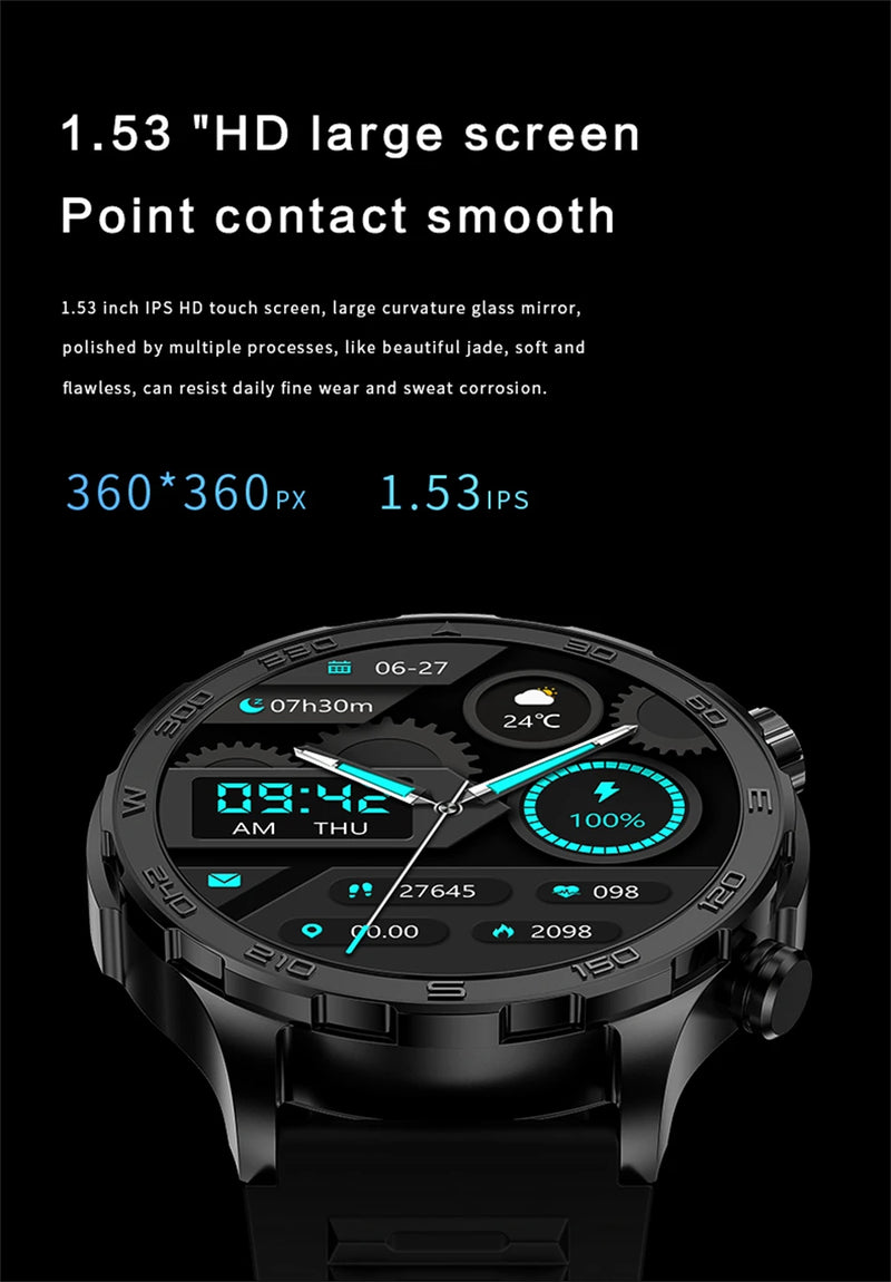 Relógio Inteligente de Chamada Bluetooth para Homens, Huawei AMOLED, Tela Grande HD, Frequência Cardíaca, NFC, IP68 Impermeável, GPS, Relógio Esportivo