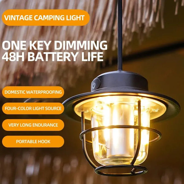Led lâmpada de acampamento recarregavel retro
