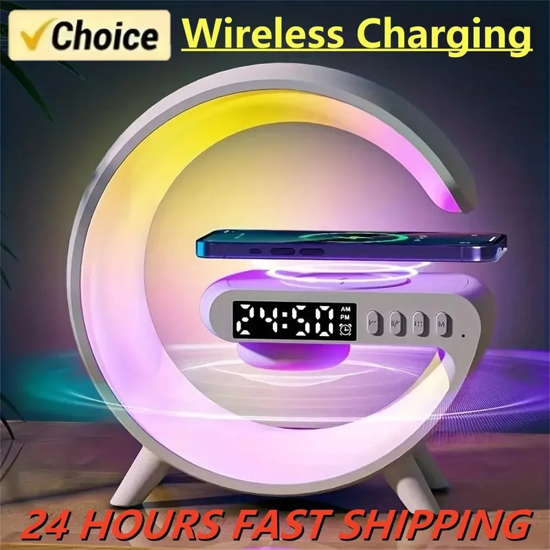 Novo multifuncional 3 em 1 + carregador sem fio, suporte alto-falante, rgb luz noturna estação de carregamento rápido para iphone, samsung, xiaomi, huawei