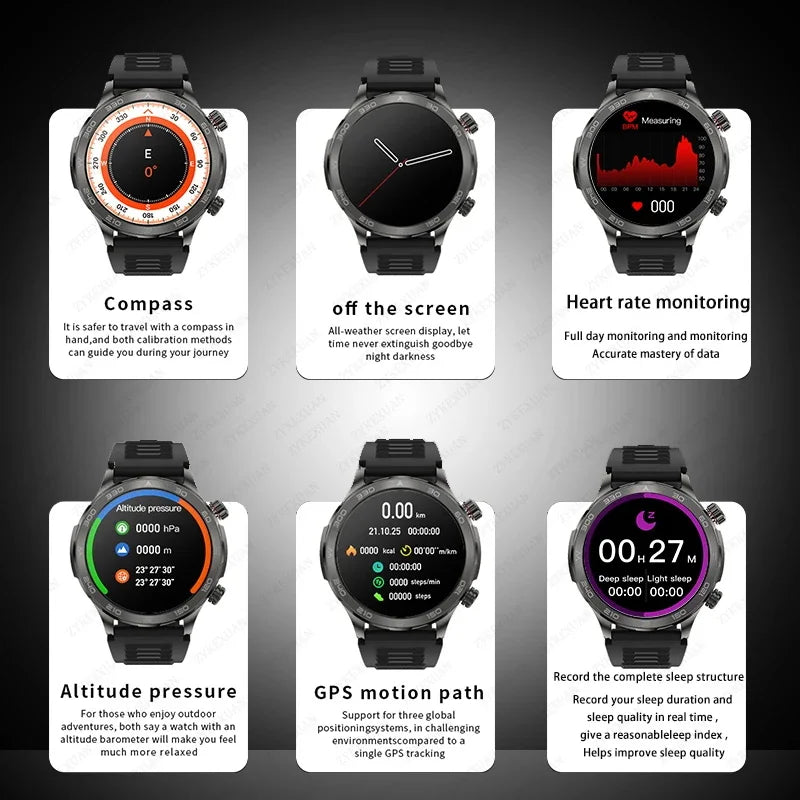 Relógio Inteligente de Chamada Bluetooth para Homens, Huawei AMOLED, Tela Grande HD, Frequência Cardíaca, NFC, IP68 Impermeável, GPS, Relógio Esportivo
