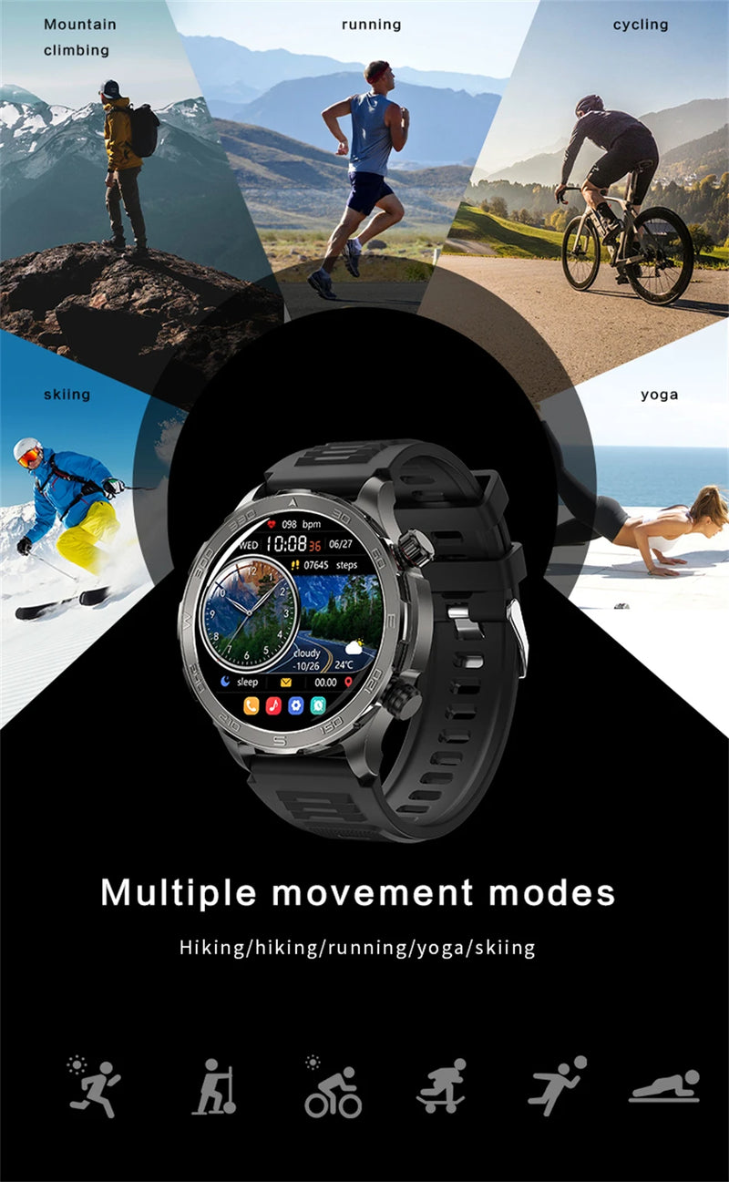 Relógio Inteligente de Chamada Bluetooth para Homens, Huawei AMOLED, Tela Grande HD, Frequência Cardíaca, NFC, IP68 Impermeável, GPS, Relógio Esportivo