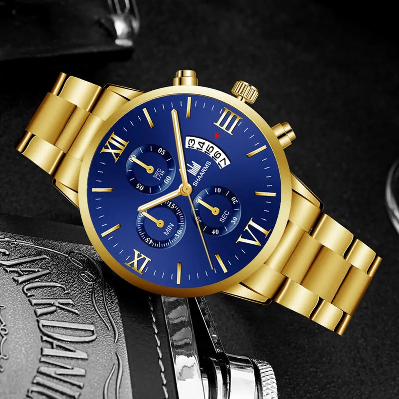 kit relogio quartzo masculino + pulseira (luxo e elegancia)