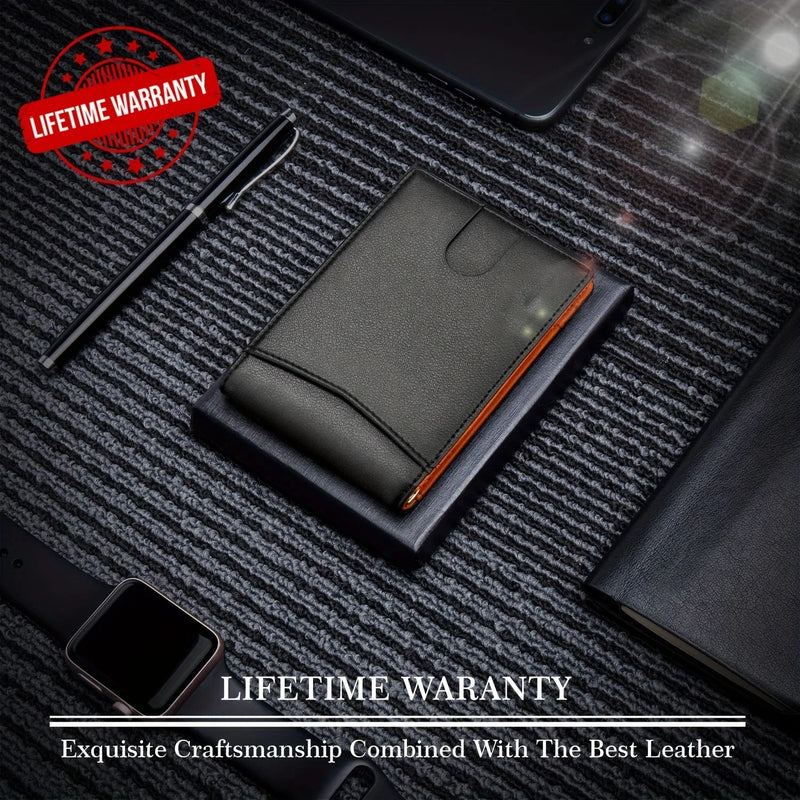 Carteira inteligente fina de couro PU - masculina