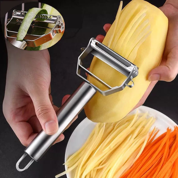 Descascador de vegetais de cozinha de aço inoxidável - descascador de cabeça dupla, multifuncional