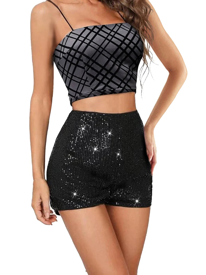 Shorts de lantejoulas feminino - cintura alta  - look para festas e clubs